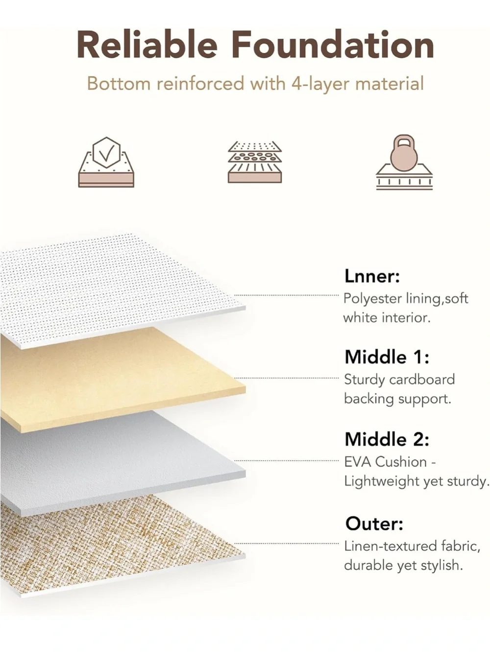 Set of 6 Two-Tone Beige and White Fabric Storage Bins with Rope Handles